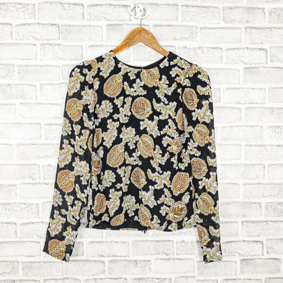 REFORMATION Talia Paisley Floral Print Top black multi size Small - Picture 1 of 6
